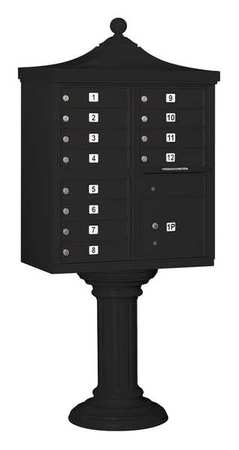 SALSBURY INDUSTRIES Regency Cluster Box Unit, Black, Powder Coated, 12 Doors, Pedestal, USPS Access 3312R-BLK-U