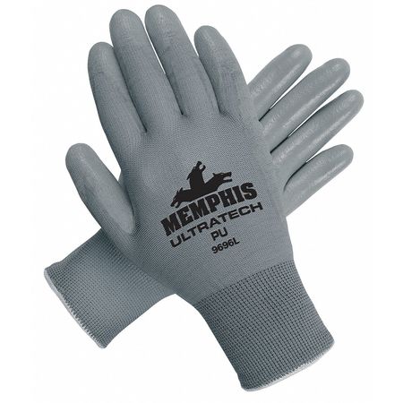 Mcr Safety Polyurethane Coated Gloves, Palm Coverage, Gray, 2XL, PR 9696XXL