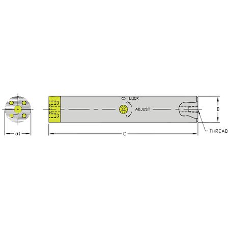 ULTRA-DEX USA Indexable Boring Bar, SCFT B32MM-320, 320.00mm L, Steel SCFT B32MM-320