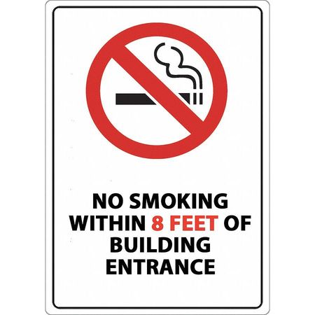ZING No Smoking Sign, 10" H, 7 in W, Plastic, Rectangle, English, 1878 1878