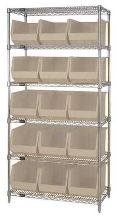 QUANTUM STORAGE SYSTEMS Steel Bin Shelving, 36 in W x 74 in H x 18 in D, 6 Shelves, Ivory WR6-260IV