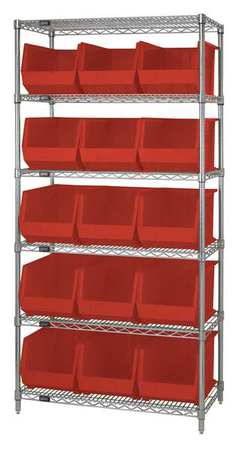 QUANTUM STORAGE SYSTEMS Steel Bin Shelving, 36 in W x 74 in H x 18 in D, 6 Shelves, Red WR6-260RD