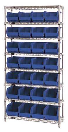 QUANTUM STORAGE SYSTEMS Steel, Polypropylene Bin Shelving, 36 in W x 74 in H x 12 in D, 8 Shelves, Blue WR8-239BL