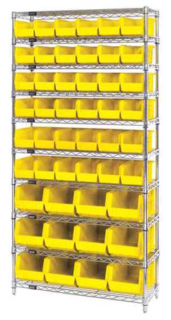 QUANTUM STORAGE SYSTEMS Steel Bin Shelving, 36 in W x 74 in H x 14 in D, 10 Shelves, Yellow WR10-230240YL