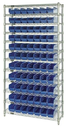 QUANTUM STORAGE SYSTEMS Steel Bin Shelving, 36 in W x 74 in H x 12 in D, 12 Shelves, Blue WR12-101BL