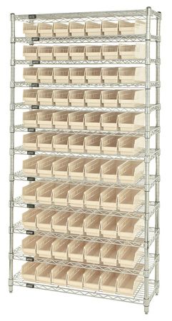 QUANTUM STORAGE SYSTEMS Steel Bin Shelving, 36 in W x 74 in H x 12 in D, 12 Shelves, Ivory WR12-101IV