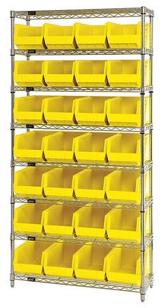 QUANTUM STORAGE SYSTEMS Steel, Polypropylene Bin Shelving, 36 in W x 74 in H x 14 in D, 8 Shelves, Yellow WR8-240YL