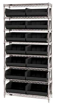 QUANTUM STORAGE SYSTEMS Steel, Polypropylene Bin Shelving, 36 in W x 74 in H x 14 in D, 8 Shelves, Black WR8-250BK