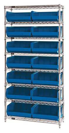 QUANTUM STORAGE SYSTEMS Steel, Polypropylene Bin Shelving, 36 in W x 74 in H x 14 in D, 8 Shelves, Blue WR8-250BL