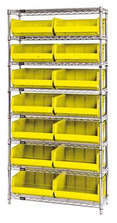 QUANTUM STORAGE SYSTEMS Steel, Polypropylene Bin Shelving, 36 in W x 74 in H x 14 in D, 8 Shelves, Yellow WR8-250YL