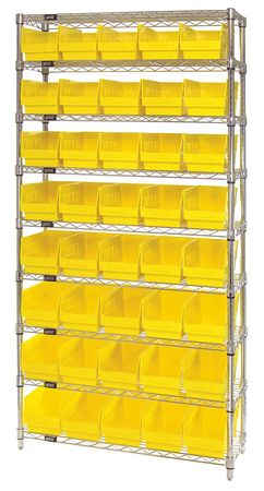 QUANTUM STORAGE SYSTEMS polypropylene Bin Shelving, 36 in W x 74 in H x 12 in D, 9 Shelves, Yellow WR9-202YL