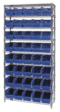 QUANTUM STORAGE SYSTEMS polypropylene Bin Shelving, 36 in W x 74 in H x 18 in D, 9 Shelves, Blue WR9-204BL