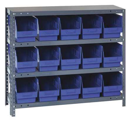 QUANTUM STORAGE SYSTEMS Steel Bin Shelving, 36 in W x 39 in H x 12 in D, 4 Shelves, Blue 1239-SB802BL