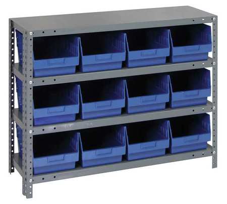 QUANTUM STORAGE SYSTEMS Steel Bin Shelving, 36 in W x 39 in H x 12 in D, 4 Shelves, Blue 1239-SB807BL