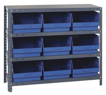 QUANTUM STORAGE SYSTEMS Steel Bin Shelving, 36 in W x 39 in H x 12 in D, 4 Shelves, Blue 1239-SB809BL