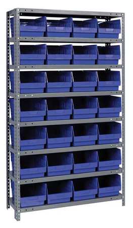 QUANTUM STORAGE SYSTEMS Steel Bin Shelving, 36 in W x 75 in H x 12 in D, 8 Shelves, Blue 1275-SB807BL