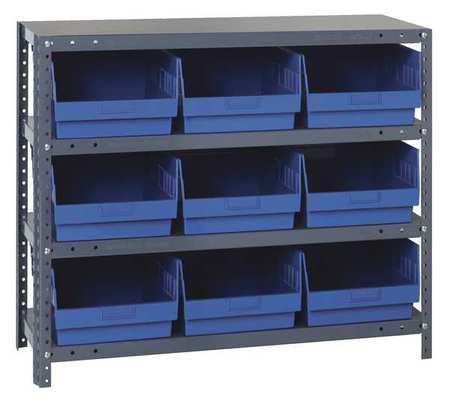 QUANTUM STORAGE SYSTEMS Steel Bin Shelving, 36 in W x 39 in H x 18 in D, 4 Shelves, Blue 1839-SB810BL