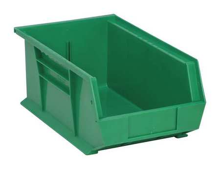 QUANTUM STORAGE SYSTEMS 75 lb Hang & Stack Storage Bin, Polypropylene, 8 1/4 in W, 6 in H, Green, 13 5/8 in L QUS241GN