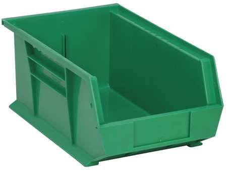Quantum Storage Systems 75 lb Hang & Stack Storage Bin, Polypropylene, 8 1/4 in W, 6 in H, 13 5/8 in L, Green QUS241GN