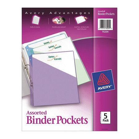 AVERY Pocket, Binder, Poly, Ast, PK5 75254