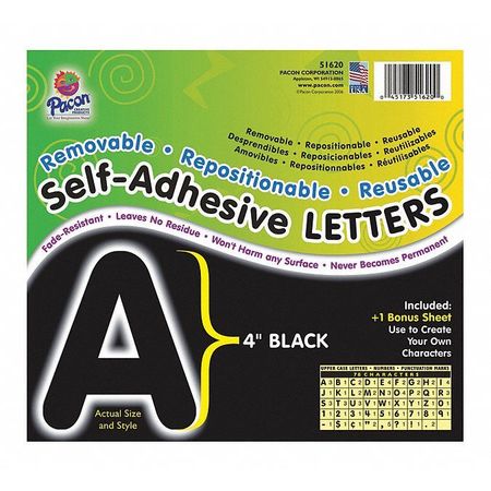Pacon Letters, 4", Self Adhesive, Black 51620