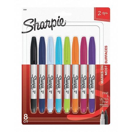 SHARPIE Black, Blue, Lavender, Turquoise, Green, Orange, Pink, Purple Twin Tip Permanent Marker, 8 PK 33861PP