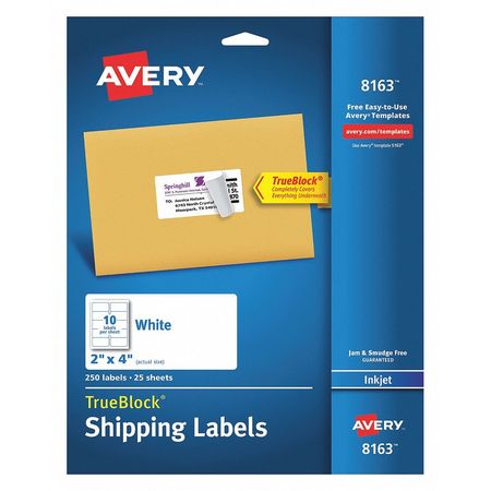 AVERY DENNISON Shipping Labels, Inkjet, 2"x4", Wht, PK250 8163