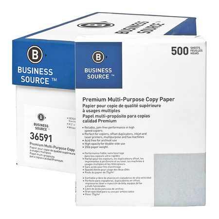BUSINESS SOURCE Paper, Copy, 20#, 92Brt, 8.5"x11", PK10 BSN36591