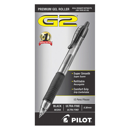 Pilot Pen, Gel, G2, Ultra Fine, Bk, PK12 31277