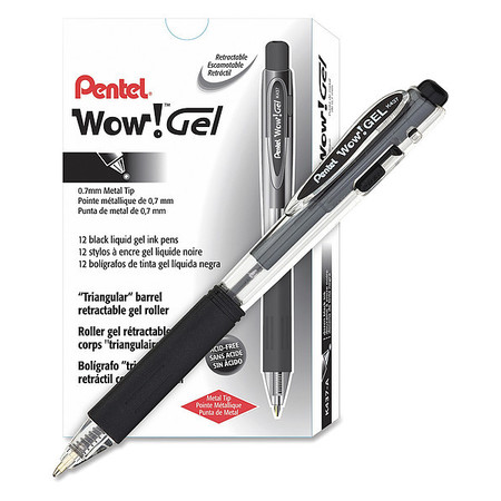 PENTEL Pen, Gel, Wow, 0.7Mm, Bk, PK12 K437A