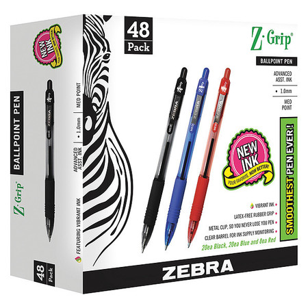 ZEBRA PEN Pen, Zgrip, Bp, Rt, 1.0, Ast, 4Dz, PK48 22048