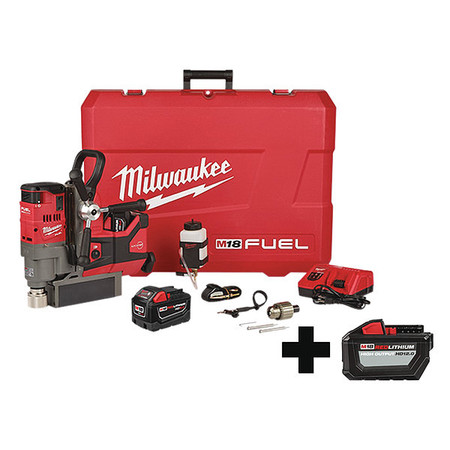 MILWAUKEE TOOL Magnetic Drill Kit, 690 RPM, 3 Batteries 2787-22HD, 48-11-1812