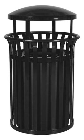 Zoro Select 35 gal Round Trash Can, Black, 26 in Dia, None, Steel 34AU85