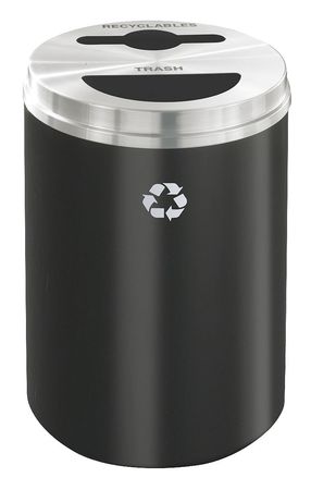 GLARO 33 gal Round Recycling Bin, Open Top, Satin Black/Satin Aluminum, Steel, 2 Openings MT-2032BK-SA-R/T