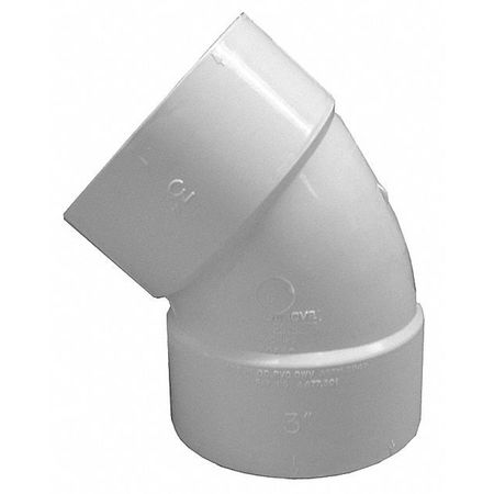 Zoro Select PVC Elbow, Hub, 3 in Pipe Size 60630