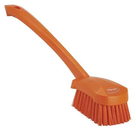 Vikan 2 3/4 in W Scrub Brush, Stiff, 11 51/64 in L Handle, 4 1/2 in L Brush, Orange, Plastic 41867