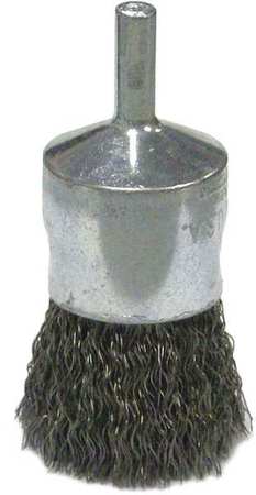 WEILER 1" Crimped Wire End Brush .006" Stainless Steel Fill 1/4" Stem 36285