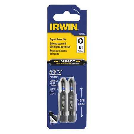 IRWIN Insert Bit, Power, Sgl End, Hex Shank, PK2 IWAF32PH12