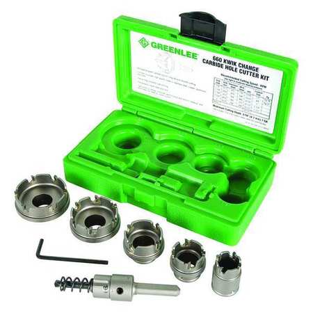 Greenlee Carbide Hole Cutter Kit, 8 Pieces, 7/8 in to 2 in Saw Size Range, 1/8 in Max. Cutting Dp 660