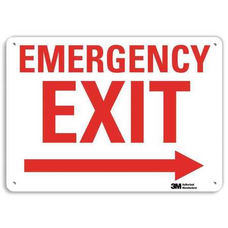 LYLE Emergency Exit Sign, English, 14" W, 10" H, Recycled Aluminum, White U7-1077-RA_14X10