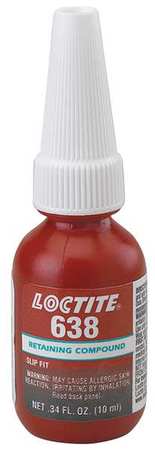 Loctite Retaining Compound, 638 Series, Green, Liquid, High Strength, 10 mL Bottle 1835937