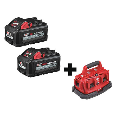 Milwaukee Tool M18 REDLITHIUM HIGH OUTPUT Battery, 18V, Li-ion, 6 Ah, Includes Charger 48-11-1862, 48-59-1806