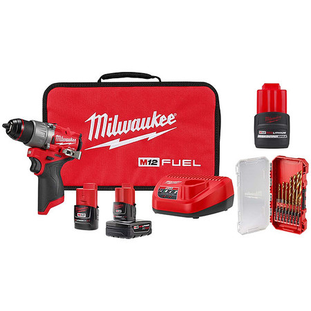 MILWAUKEE TOOL Drill/Driver Kit, Keyless, 12V DC, 2.5 lb 3403-22, 48-11-2425, 48-89-4670
