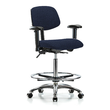 BLUE RIDGE ERGONOMICS High Bench Chair, Fabric, 26" to 35-1/2" Height, Adjustable Arms, Dark Blue BR-FHBCH-CR-T1-A1-CF-CC-F45