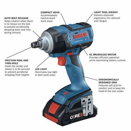 Bosch Impact Wrench Kit, 18V DC, 221 ft-lb GDS18V-221B25