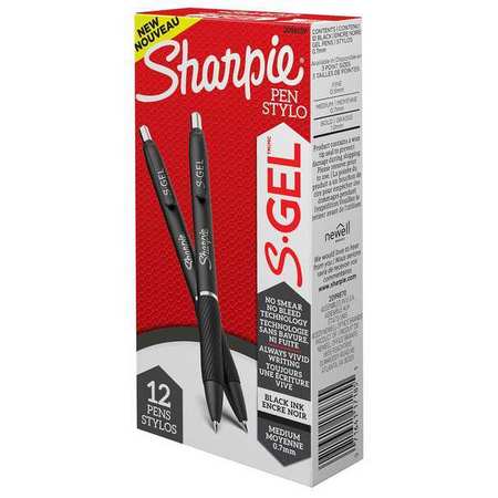 SHARPIE S-Gel Pen, Medium 0.7mm, Black, PK12 2096159