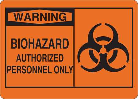 CONDOR Warning Biohazard Sign, 10 in Height, 14 in Width, Vinyl, English 35GE61