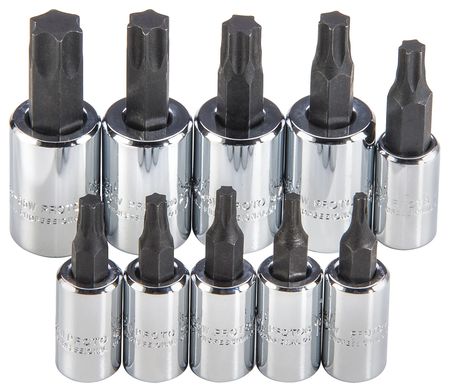 Proto 1/4 in, 3/8 in Drive Socket Bit Set, Metric, SAE, Torx, 10 pcs J4740C