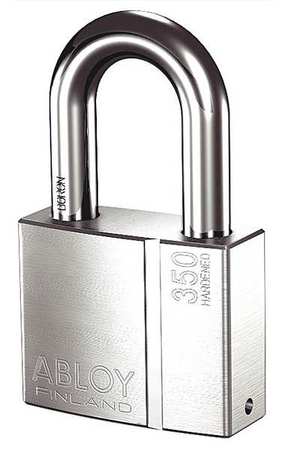 Abloy Padlock, Keyed Different, Long Shackle, Rectangular Brass Body, Hardened Steel Shackle, 1 1/4 in W PL350/50B-KD