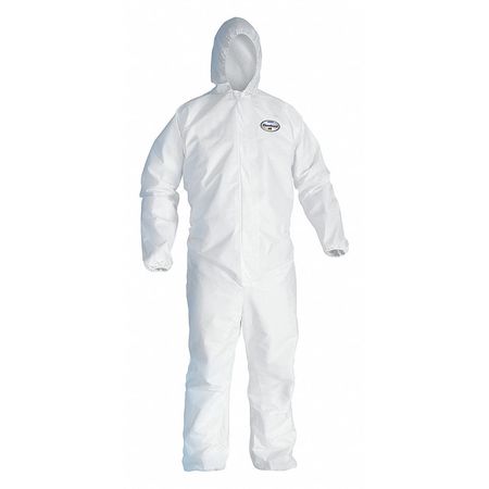 KLEENGUARD Hooded Disposable Coveralls, Xl, 25 PK, White, Microporous Film Laminate, Zipper 41506